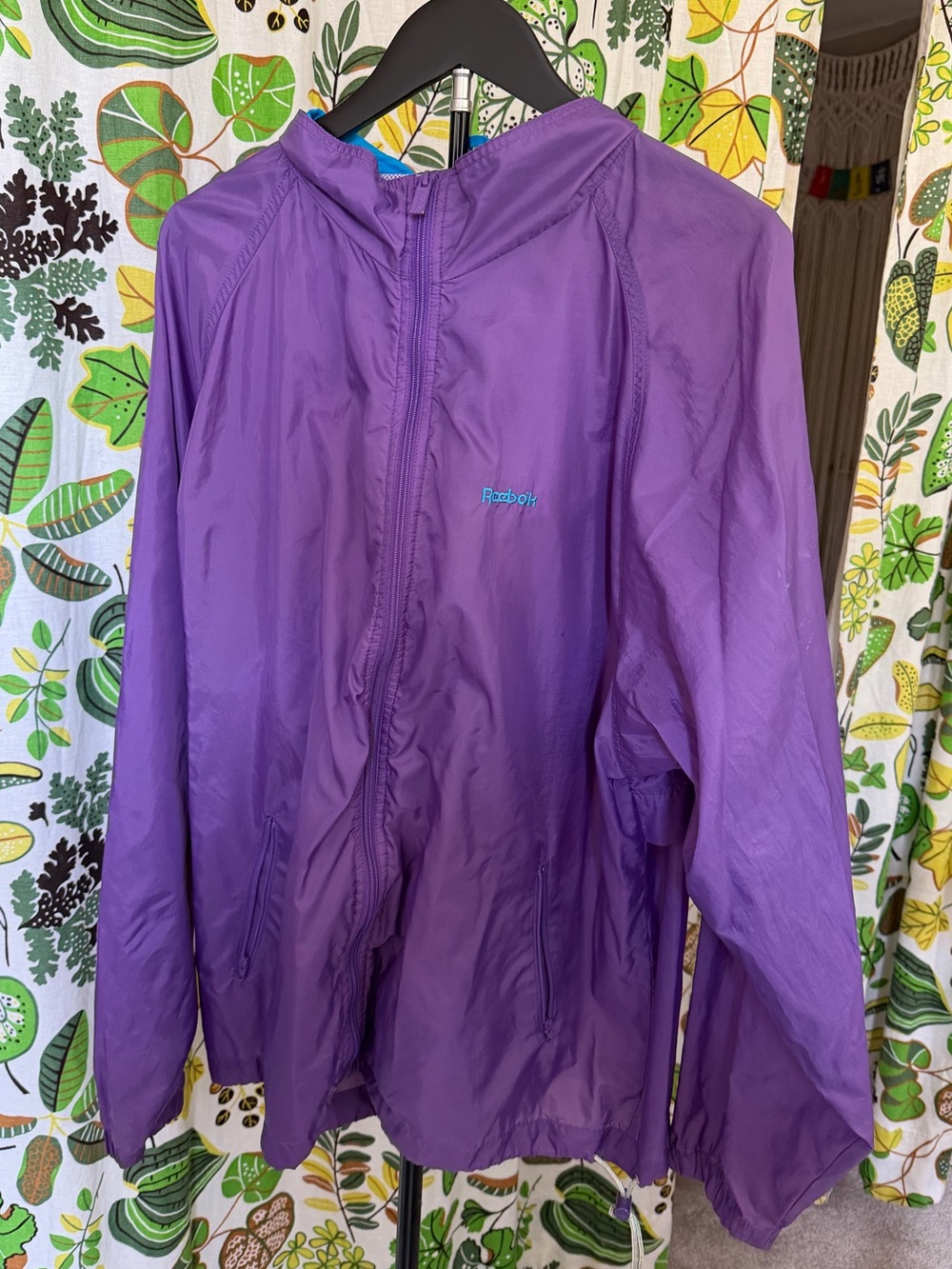 Vintage 90s Reebok Purple Teal Hooded Windbreaker Jacket Retro